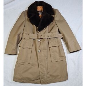 Vintage Cortefiel Belted Faux Fur Trim Trench Coat